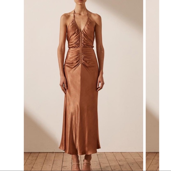 Brand New Shona Joy Gala Halter Ruched MIDI Dress - Picture 2 of 5